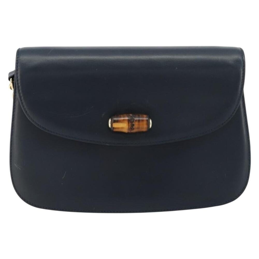 Gucci Bamboo Leather Chain Shoulder Bag Navy